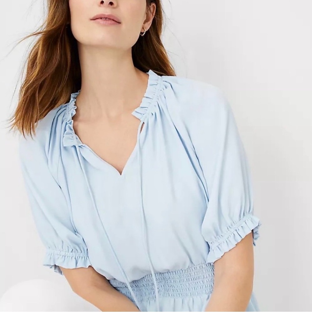 Ann Taylor Soft Blue Ruffled Blouse XSP